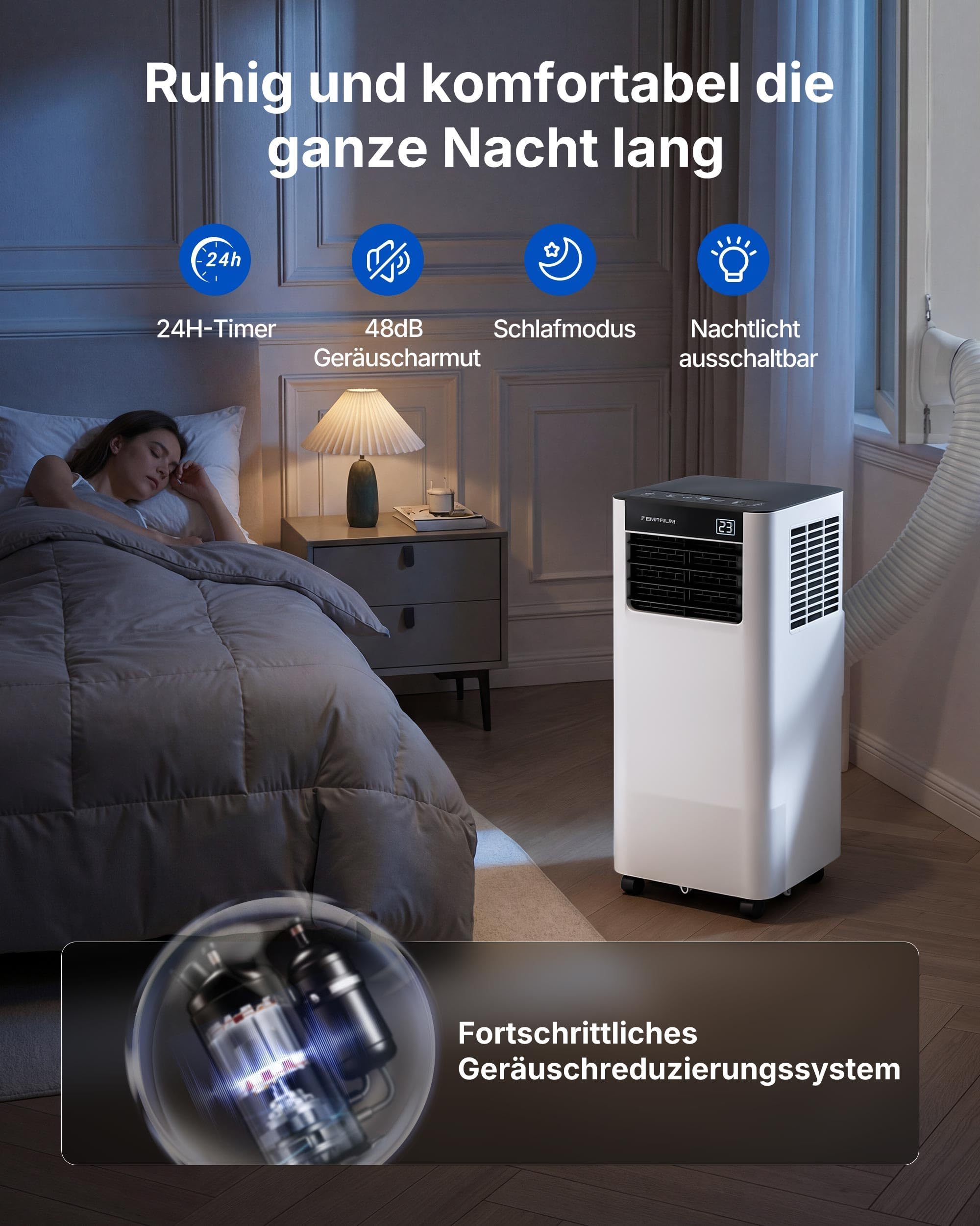 Condizionatore Portatile 9000 BTU, Temprium Climatizzatore Portatile 3-in-1, Controllo tramite App/Telecomando, Kit di Tenuta per Finestra, Timer 24H, Funzionamento Silenzioso <48 dB, Copertura 25 m²