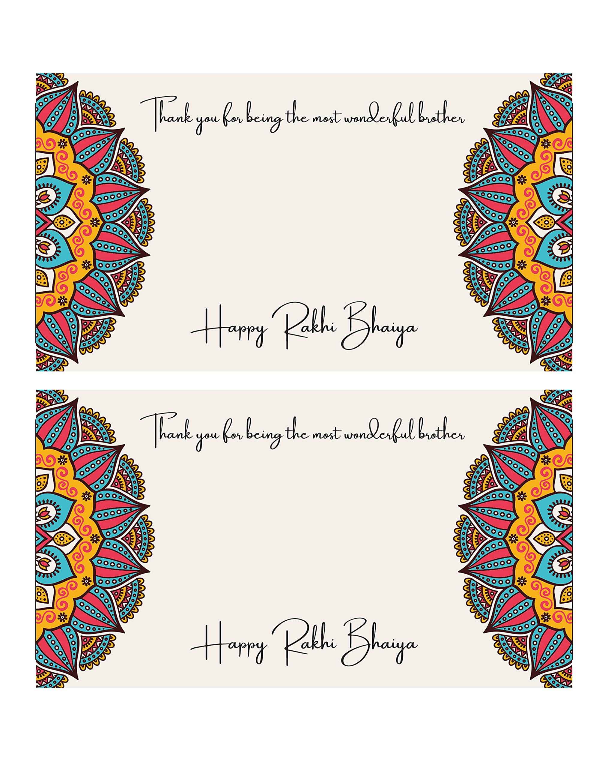 D2C Rakhi Display Card "Thank You Most Wonderful Brother" | 4.5x2.5" Packaging Insert for Raksha Bandhan | 300 GSM Premium Rakhi Holding Card for Small Businesses (48)