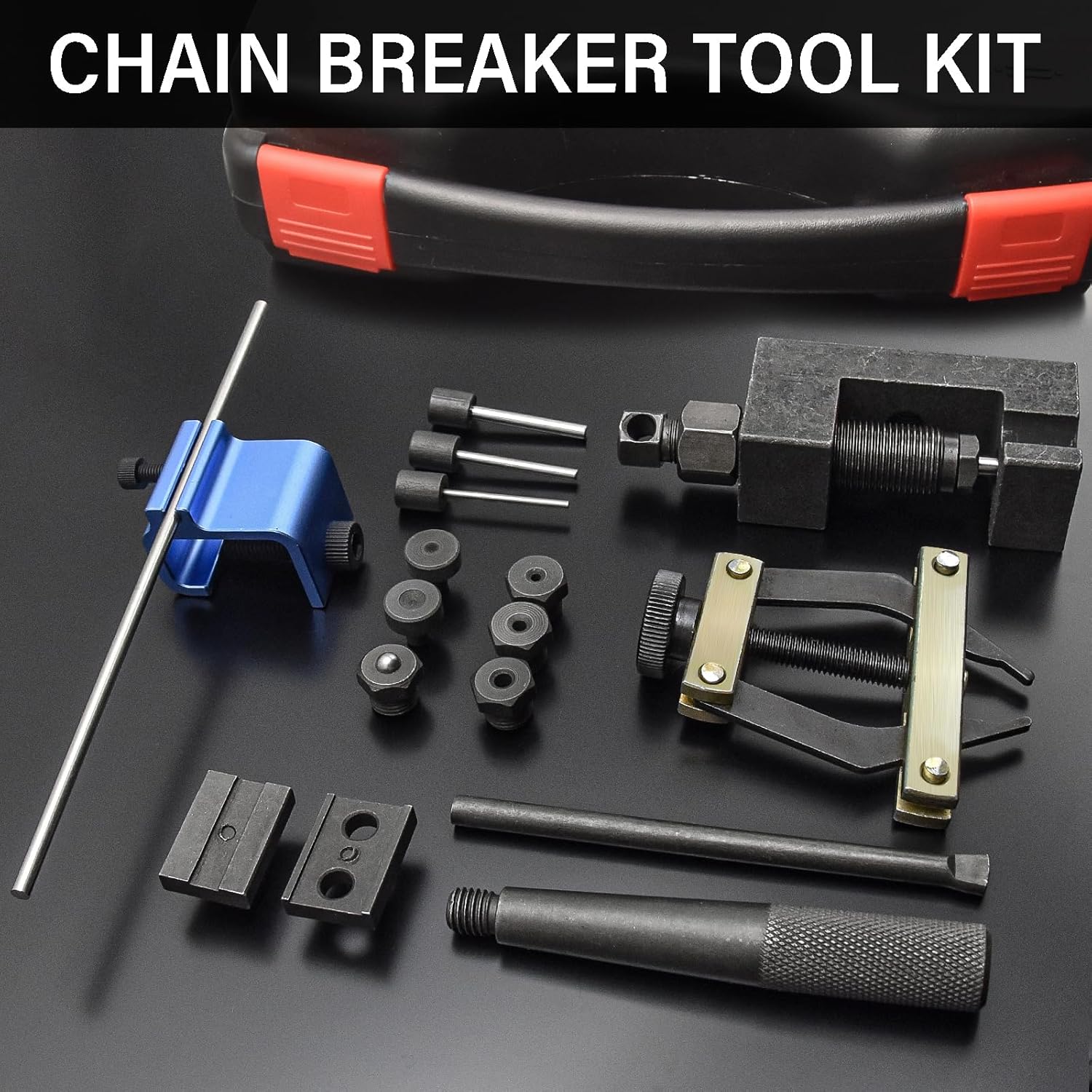 Motorcycle Chain Breaker Rivet Tool kit, Chain Link Cutter Removal Set with Roller Chain Connecting Puller Holder and chain alignment tool For Motorcycle Bike Atv