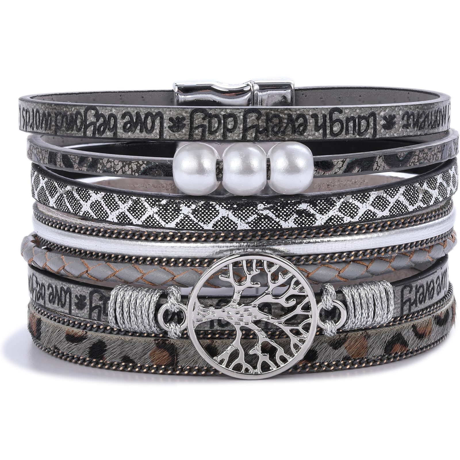 Tree of Life Inspirational Leather Wrap Bracelets Boho Western Cowgirl Cuff