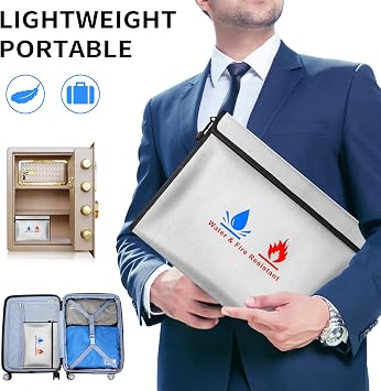 Fireproof Document Bag - Fireproof Money Safe Document Bag 38 x28 & 23x17.5cm Set Non-Itchy Silicone Coated Fire Resistant Bag Fireproof Safe Storage for Money, Documents, Jewelry and Passport