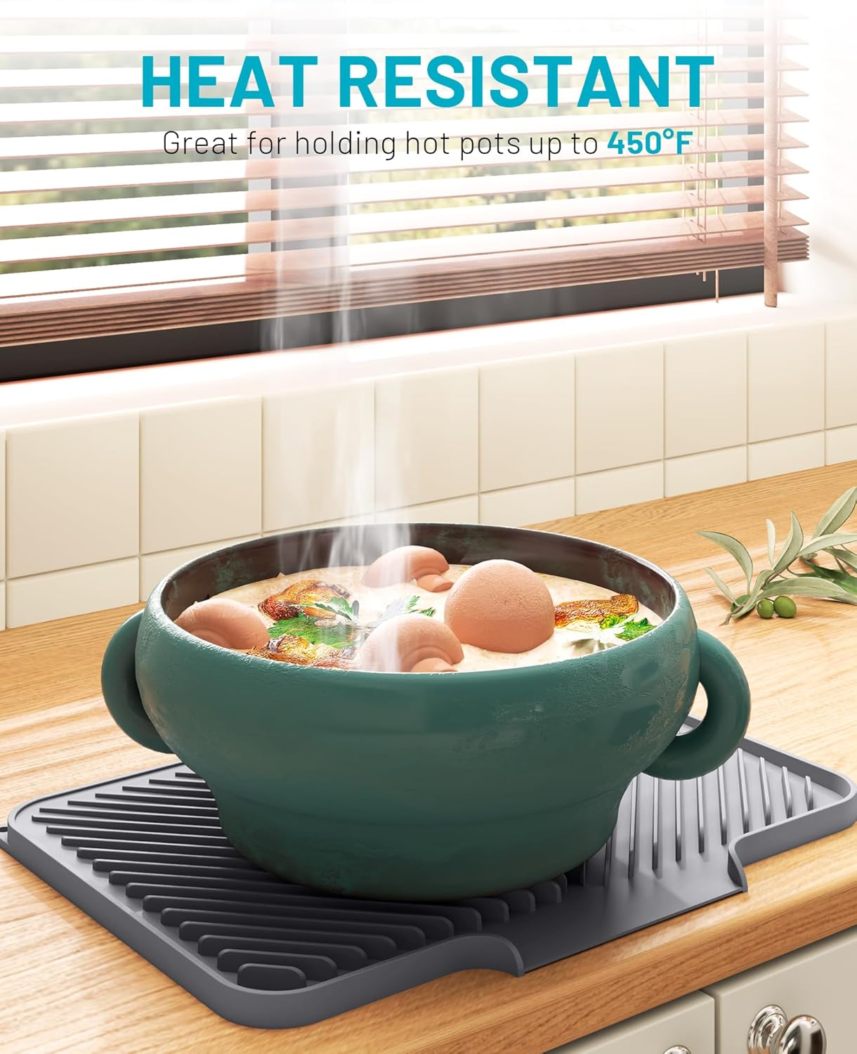 Dish Drying Mat Kitchen Counter - Silicone Dish Drying Pad with Built-in