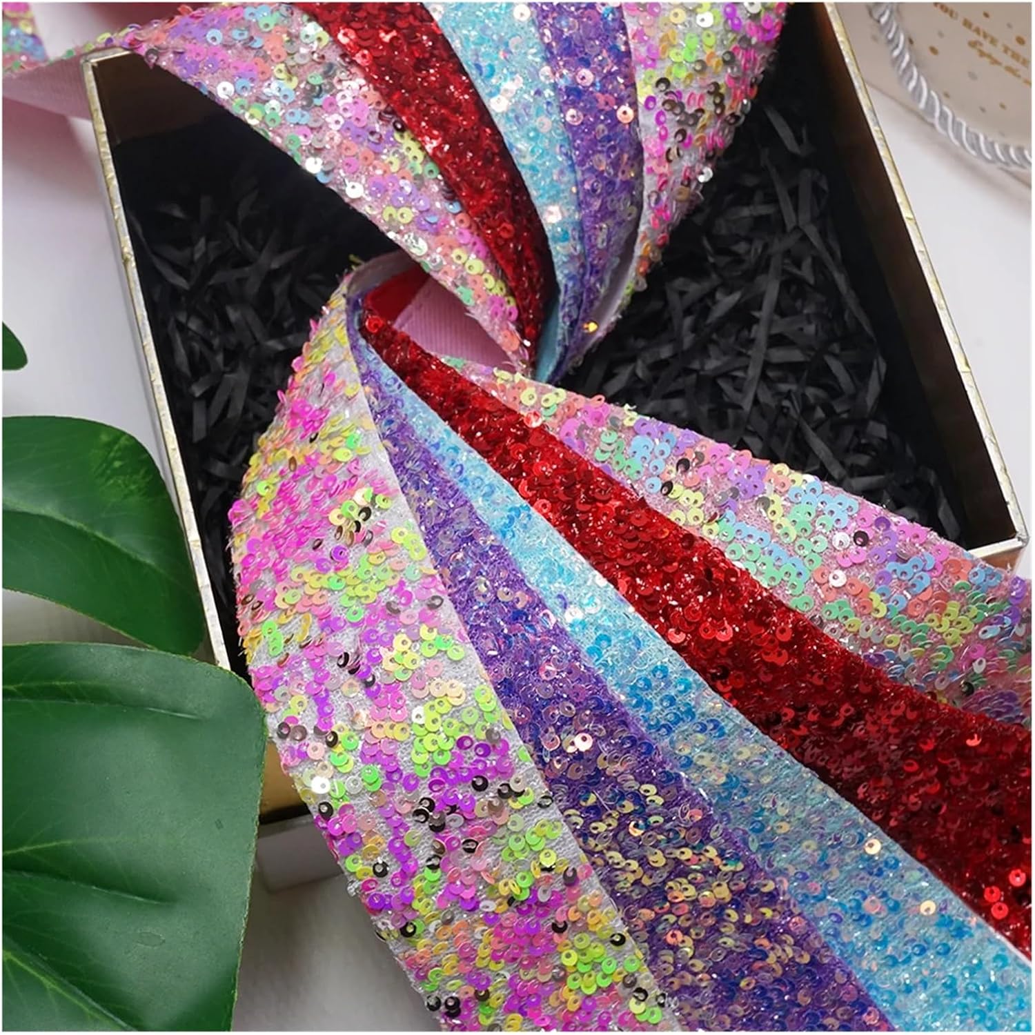 1.5 Inch 38 MM Double Color Sequin Fabric Reversible Ribbon(Color 7,25 Yard)