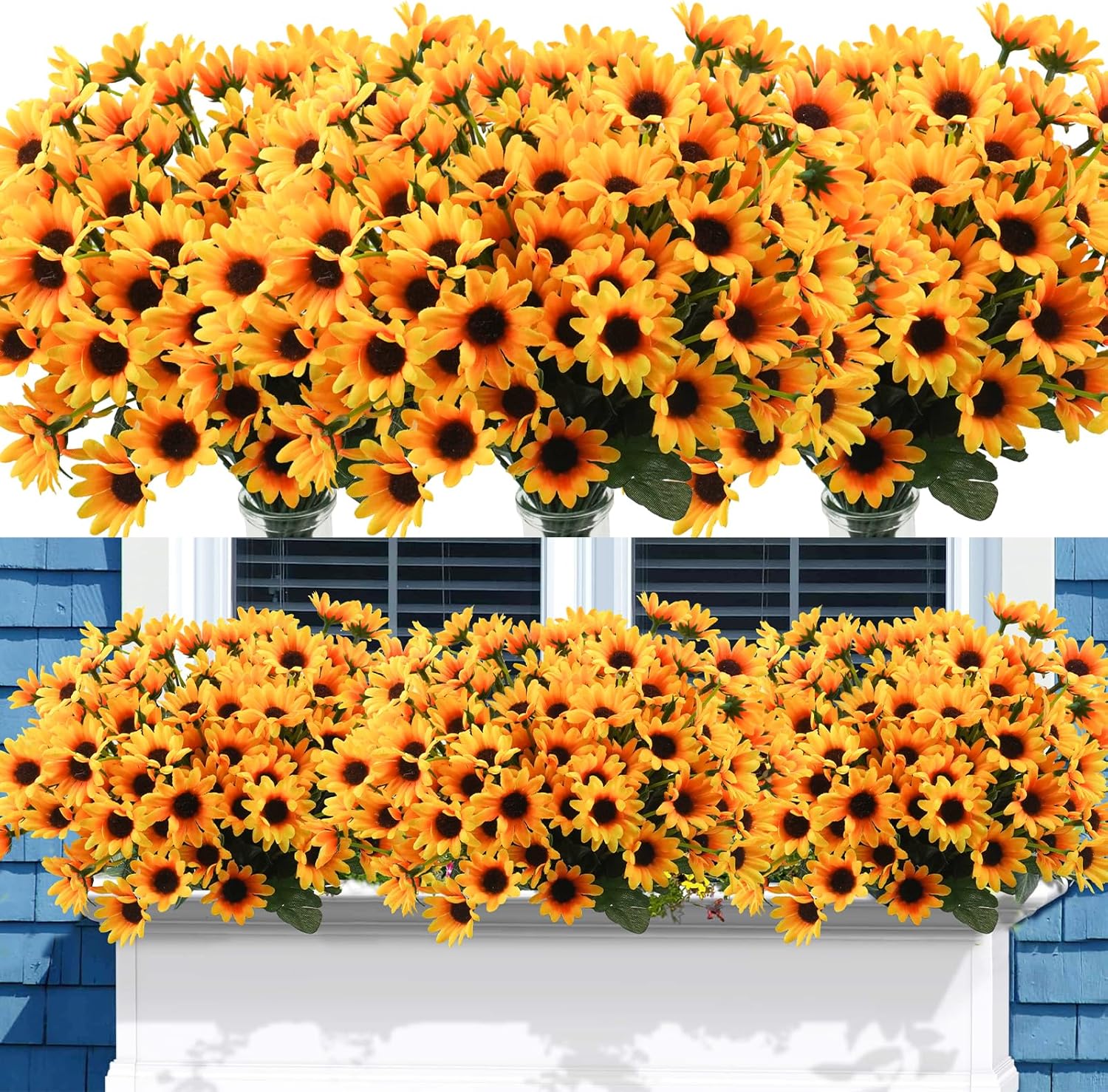 Uieke 24 Bundles Sunflowers Artificial Flowers Daisy Mums 24 Stems Fake Fall Flowers Outdoor UV Resistant No Fade Shrubs for Indoor Outside Home Wedding Office DIY Garden Fall Decor (Yellow)