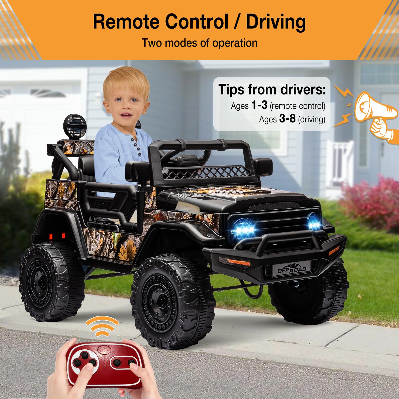Garvee Macchina Elettrica per Bambini 12V Fuoristrada con Telecomando