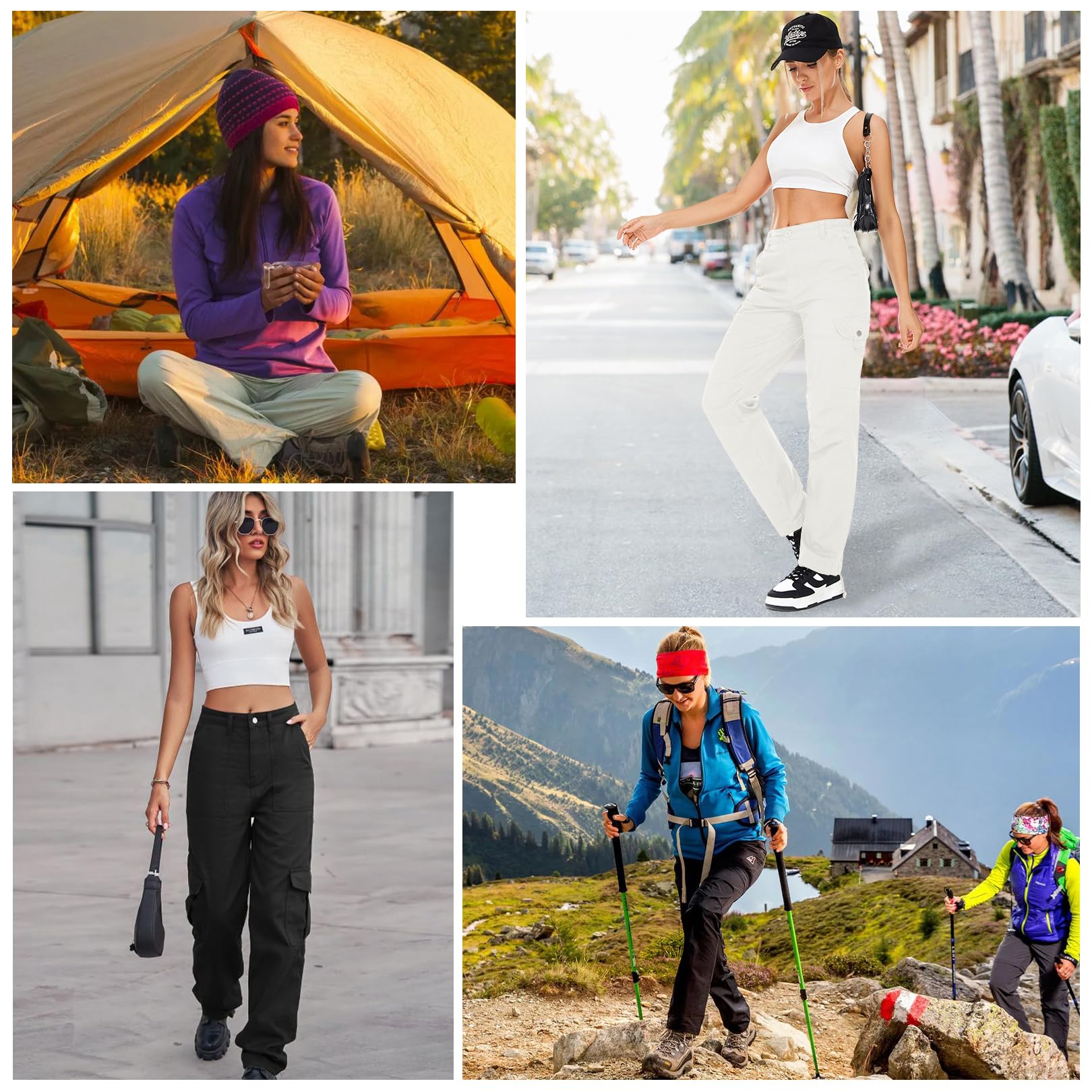 yeyity Pantalon cargo/de randonnée/d'extérieur/de jogging/de travail/de trekking, militaire, multi-poches, en coton, coupe décontractée, streetwear, pour femme