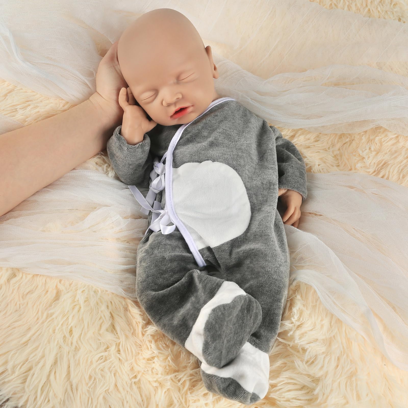 Vollence 12 inch Sleeping Full Silicone Doll Boy Eye Closed Stress Relief  Anti-Stress with Feed Kit Accessories Gift Box for Kids 3+ Or Reborners