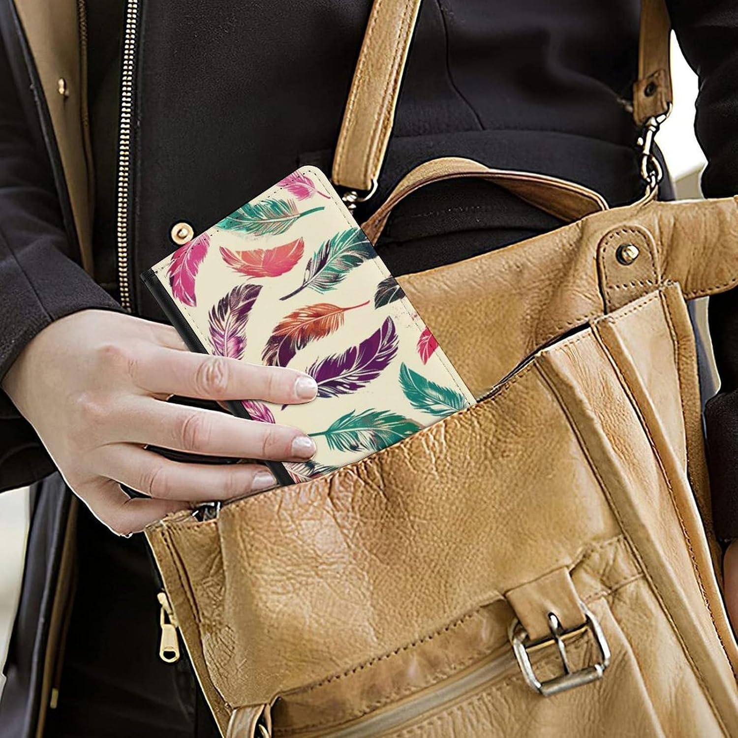 Cute Passport Holder for Travel,Personalized Multi-Functional Passport Cover with Card Slots,Slim Colorful Feather Pattern Printed Passport Wallet for Women Men