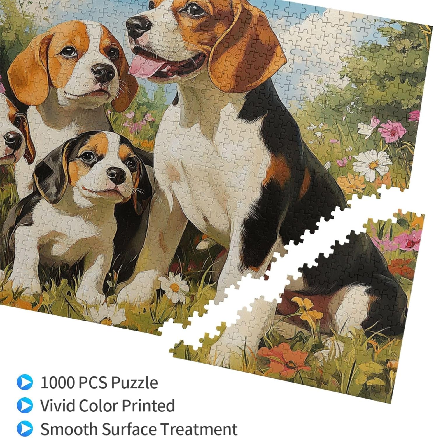 Beagle Dogs Family Portrait，1000 Piece Pet Themed Wooden Puzzle，Entertaining Games for Adults to Complete with Their Families in Their Holiday Time，Exercise Your Hands-On Skills
