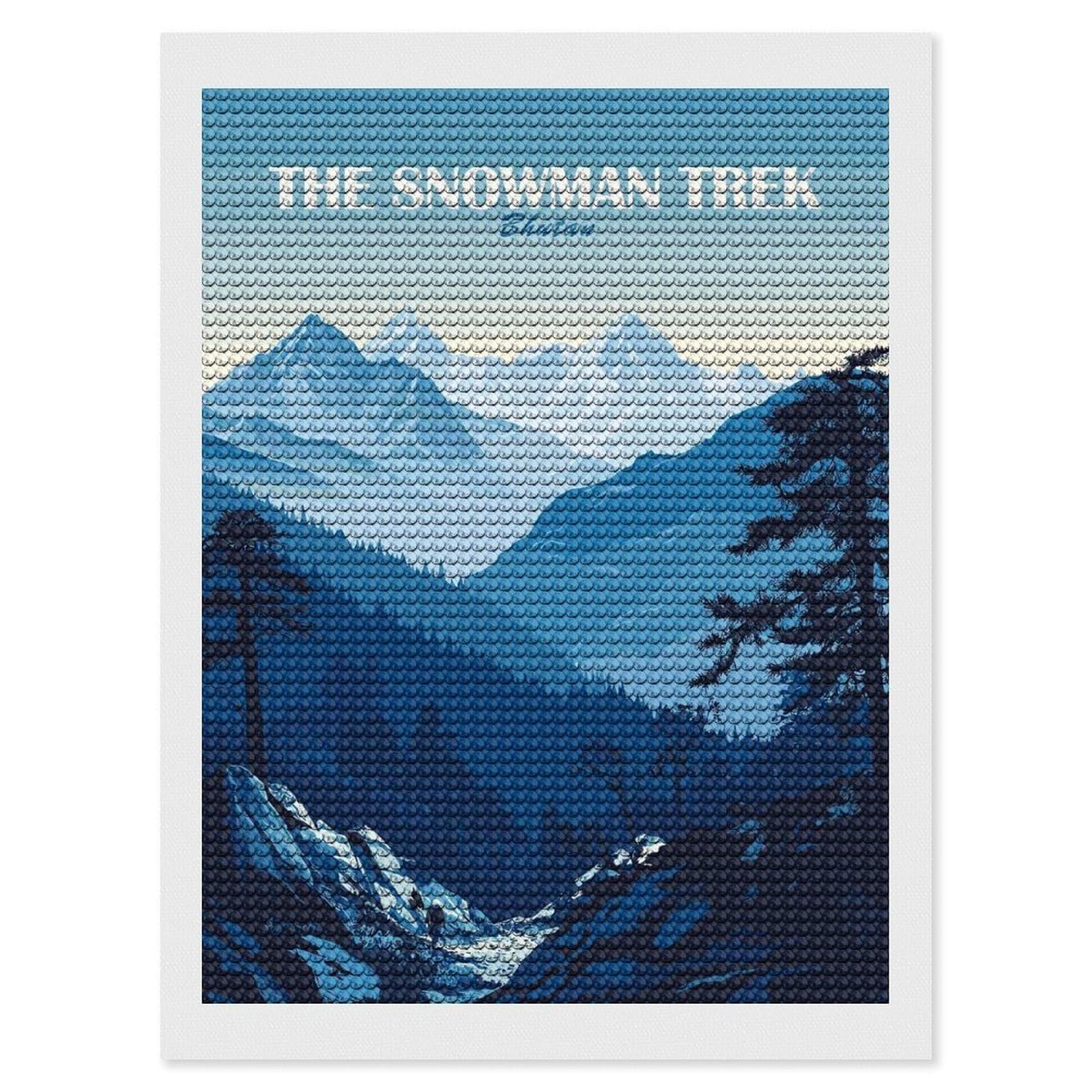 Junmoney The Snowman Trek Bhutan Round Drill Diamond Painting 12"x16", for Women, Relaxing DIY Hobby, Bedroom Decor, Christmas Gift, Adhesive Canvas