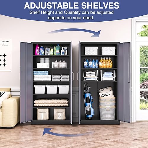 Miniatura 4 de LISSIMO Armario de almacenamiento de armario de metal de 72 pulgadas, gabinete de bloqueo de 72 pulgadas de alto con puertas y estantes ajustables,