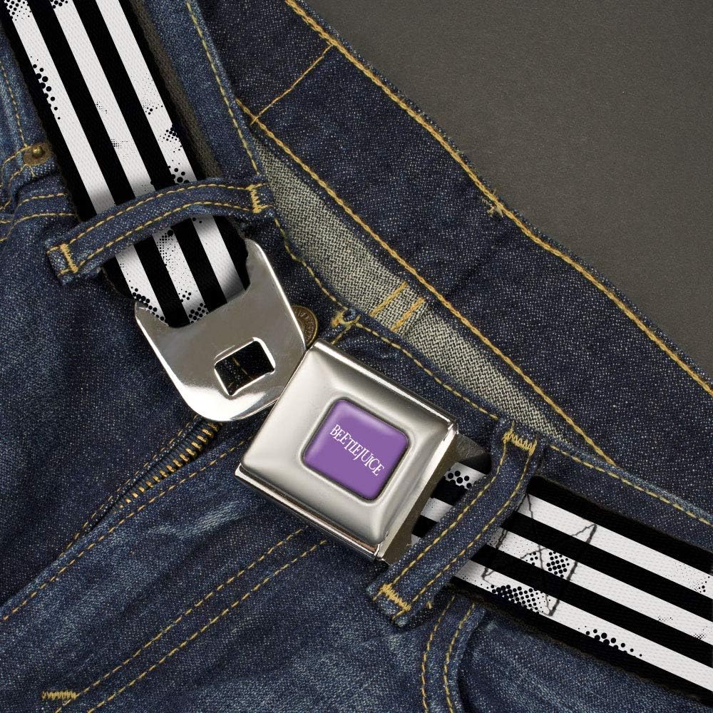 Buckle-Down Horror Movies Belt, Seatbelt Buckle Belt, Beetlejuice Suit Striping Black White, Mens Womens Kids Adjustable