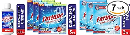 FORTUNE Dishwasher Set, Regular Combo - Dishwasher Detergent (3 Kg), Salt (3 Kg) & Rinse Aid (500 ml)