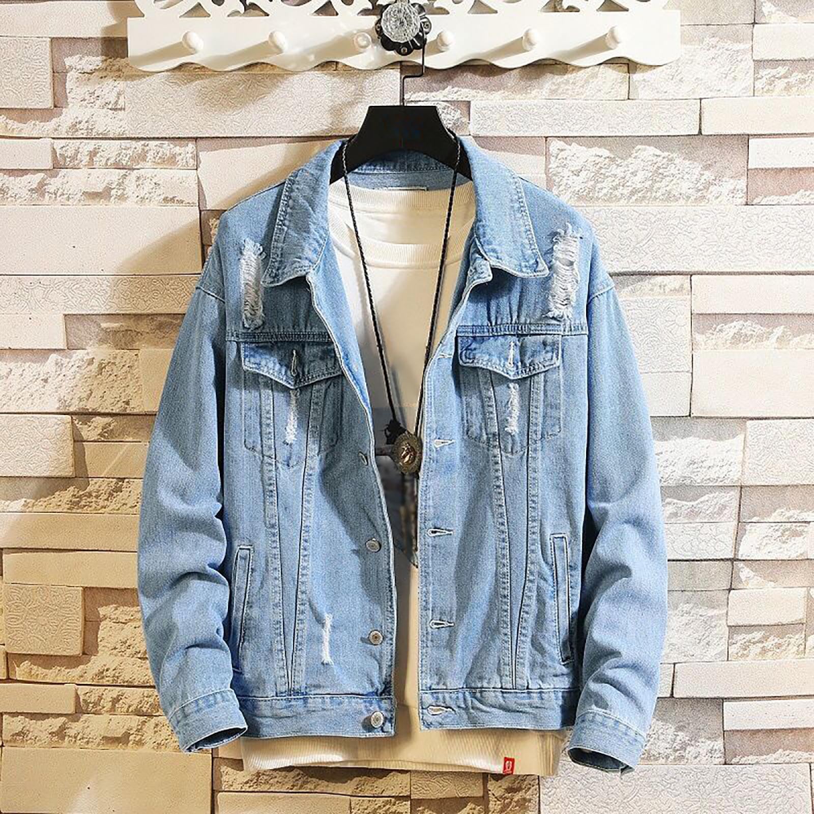 Giacca Jeans Uomo Giubbotto Abbigliamento Autunnali Giubbino Mezza Stagione Cowboy di Giacchetto Oversize Denim Casual Primaverile