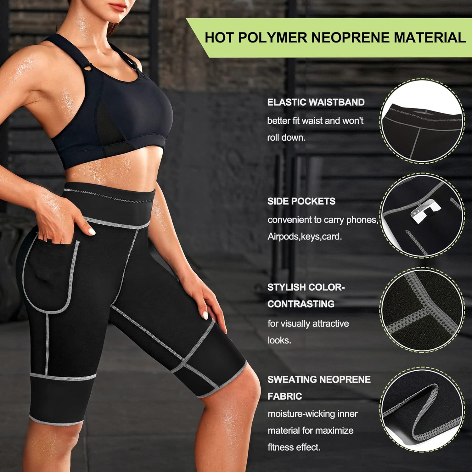 TrainingGirl Women's Hot Neoprene Sauna Sweat Shorts with Pocket Weight Loss Slimming Pants Workout Body Shaper Yoga Leggings - Image 2