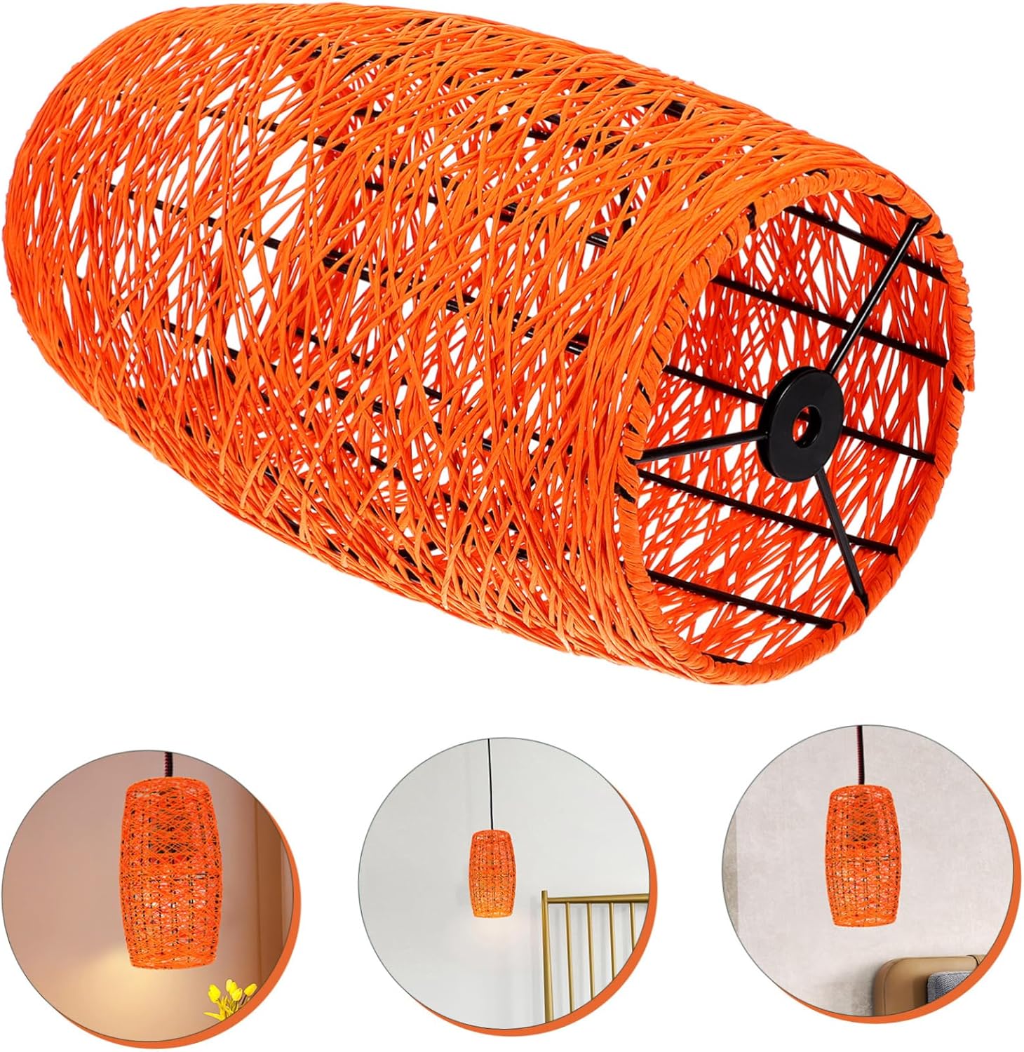 Rustic Rattan Woven Lamp Shade Hanging Light Cover for Home Elegant Design for Bedroom Shop Wedding and Parties and Stylish Lighting