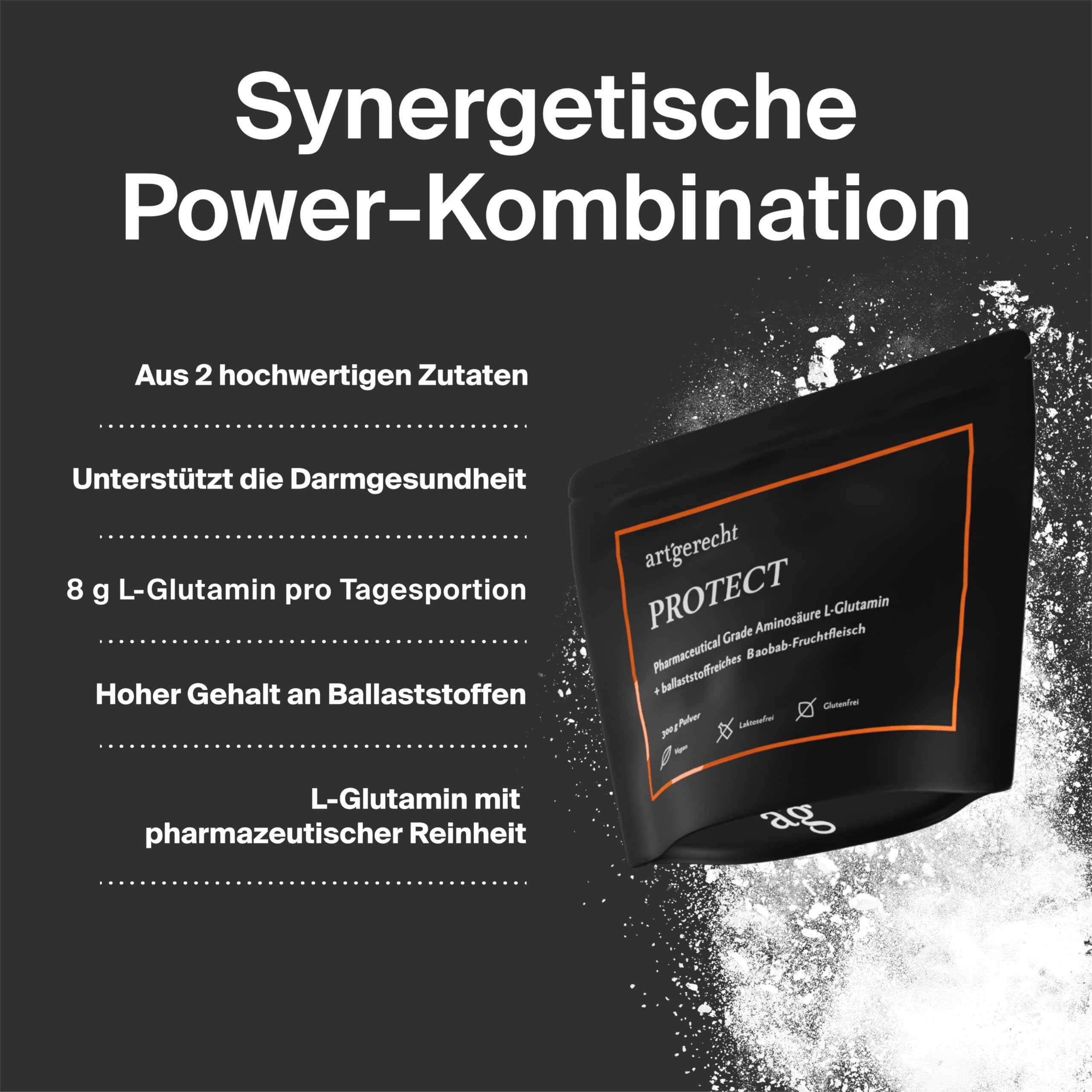 L-Glutamin Baobab Pulver 300 g Ballaststoffe aus Baobab Fruchtfleisch | Unterstützt Darmgesundheit & Verdauung | hochdosiert, 99%+ Reinheit, vegan & ohne Zusatzstoffe