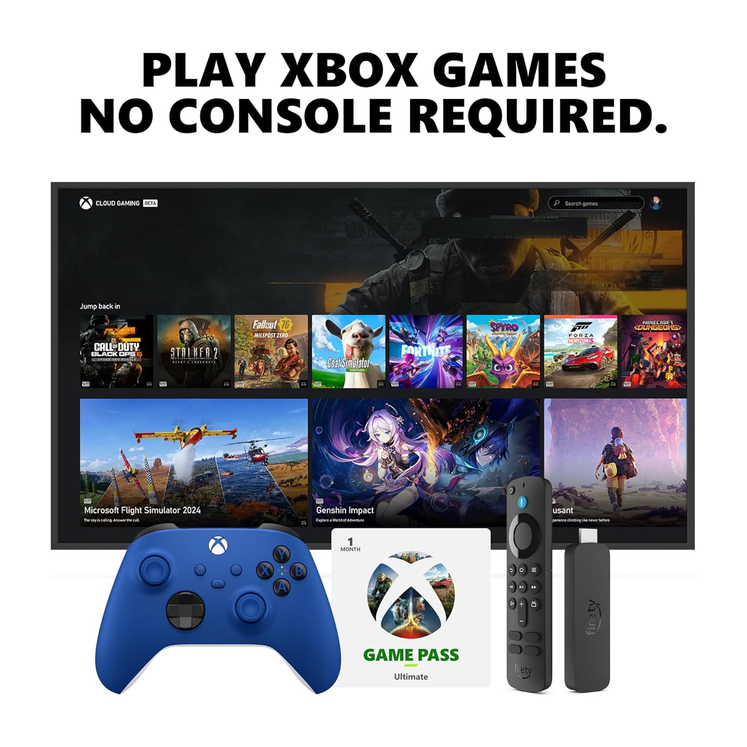 Amazon Fire TV Stick 4K, Shock Blue Core Wireless Controller, and 1 Month Game Pass Ultimate Bundle (Shock Blue Controller + FTV Stick 4K + 1M Game Pass) Thumbnail