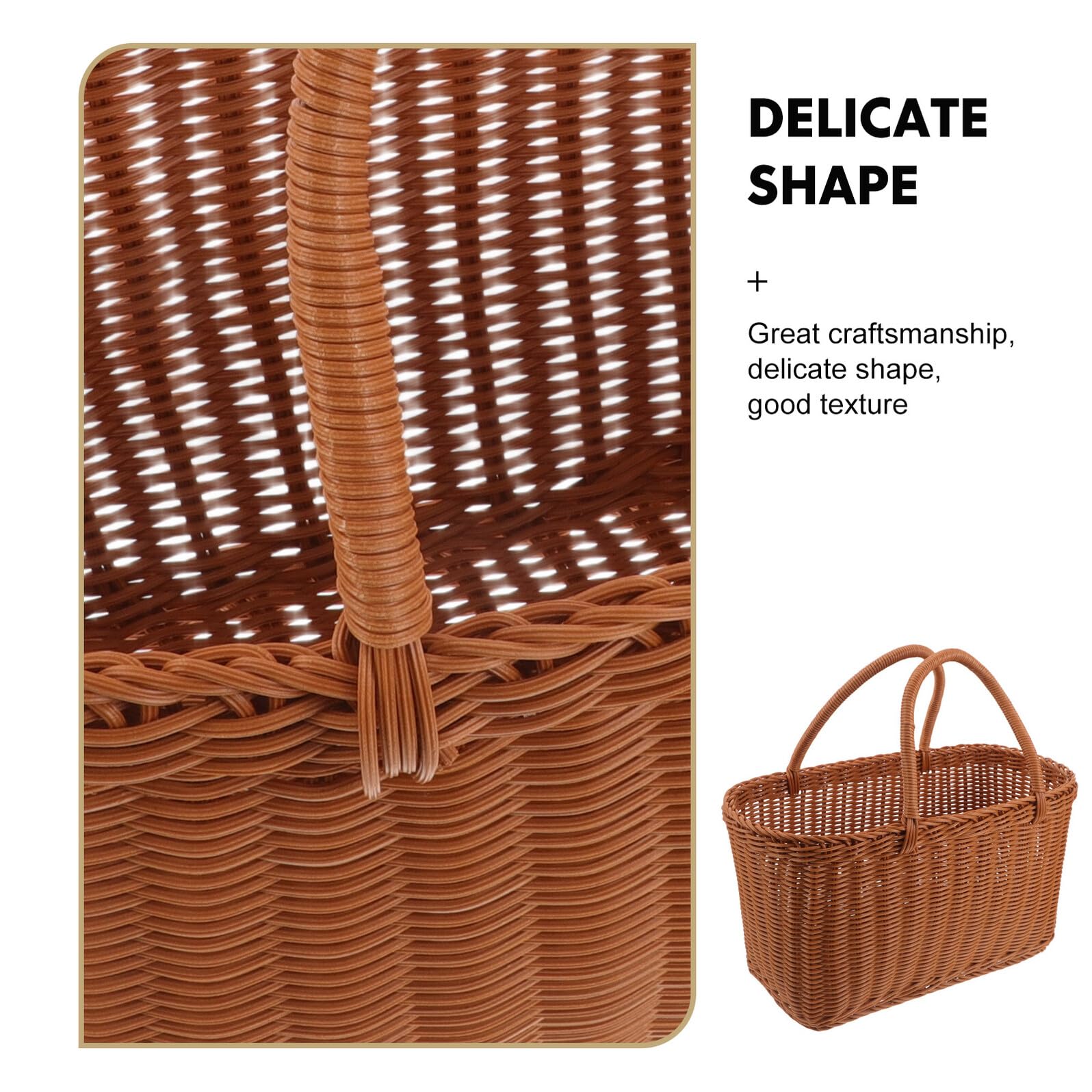 Panier Tissé Imitation Rotin Léger et Solide Cabas Paille pour Cueillette Rangement Légumes et Fruits Panier de Pique- Campagne Pratique et Portable