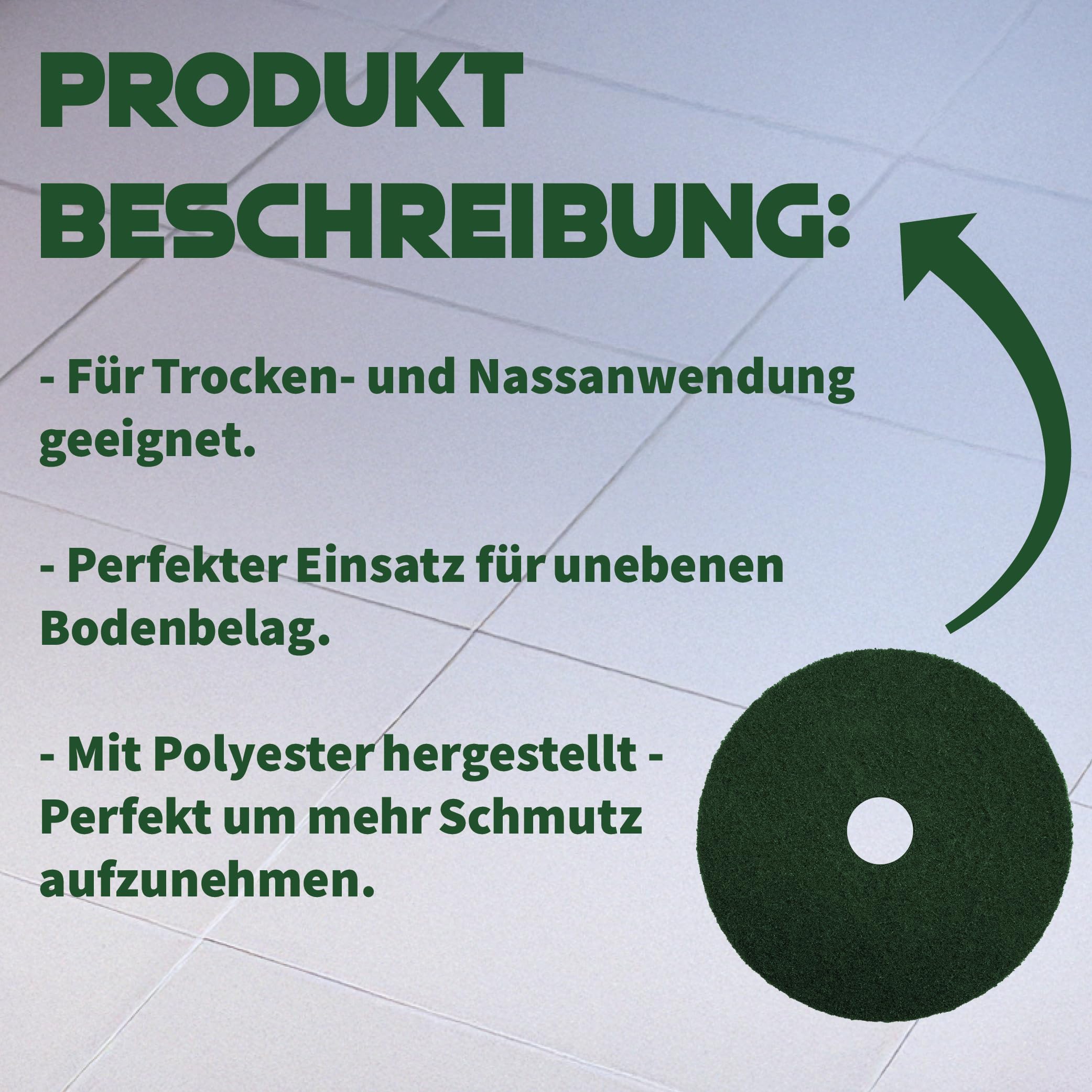 Superpads Maschinenpads aus Polyester 23-25mm - Reinigungspads für Trocken- & Nassanwendung - Hohe Reinigungsleistung für verschiedene Bodenarten (18 Zoll, Grün, 3er Set)