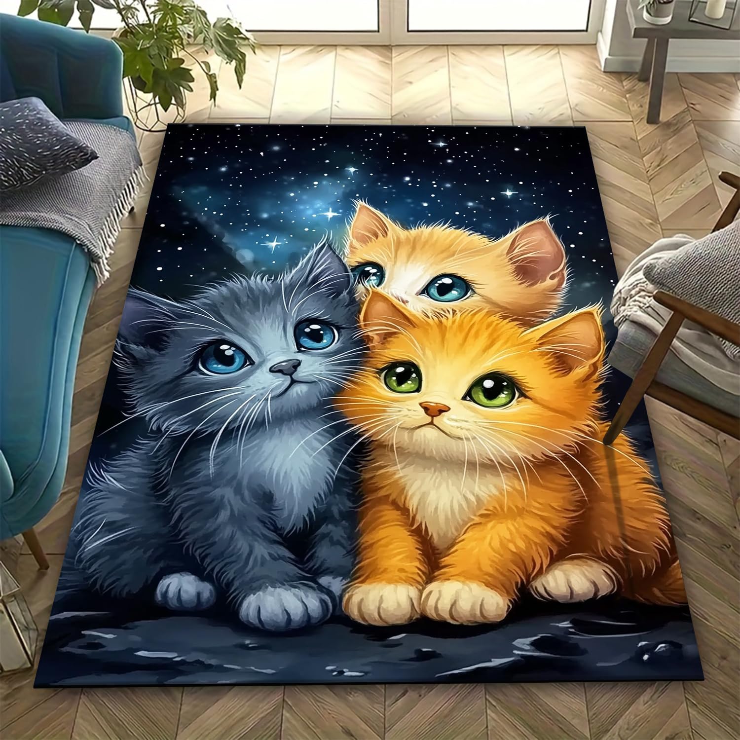 Tapis de salon chat 3D facile à nettoyer pour maison avec animaux