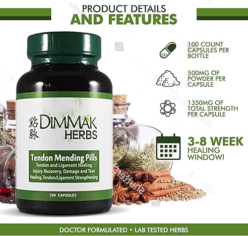 Miniatura 3 de Dimmak Herbs - Pastillas orgánicas certificadas para reparar tendones: regeneración y reparación de tendones y ligamentos - 100 cápsulas 500 mg