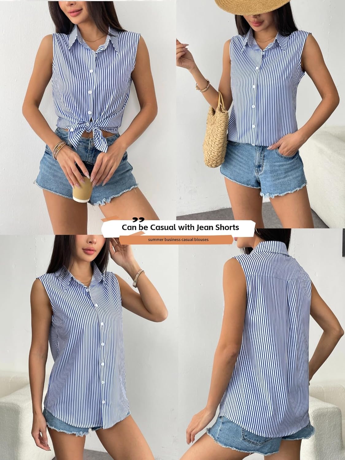 HOTOUCH Womens Sleeveless Button Down Shirt Tops V Neck Business Casual Collared Blouses Tank Top - Image 6