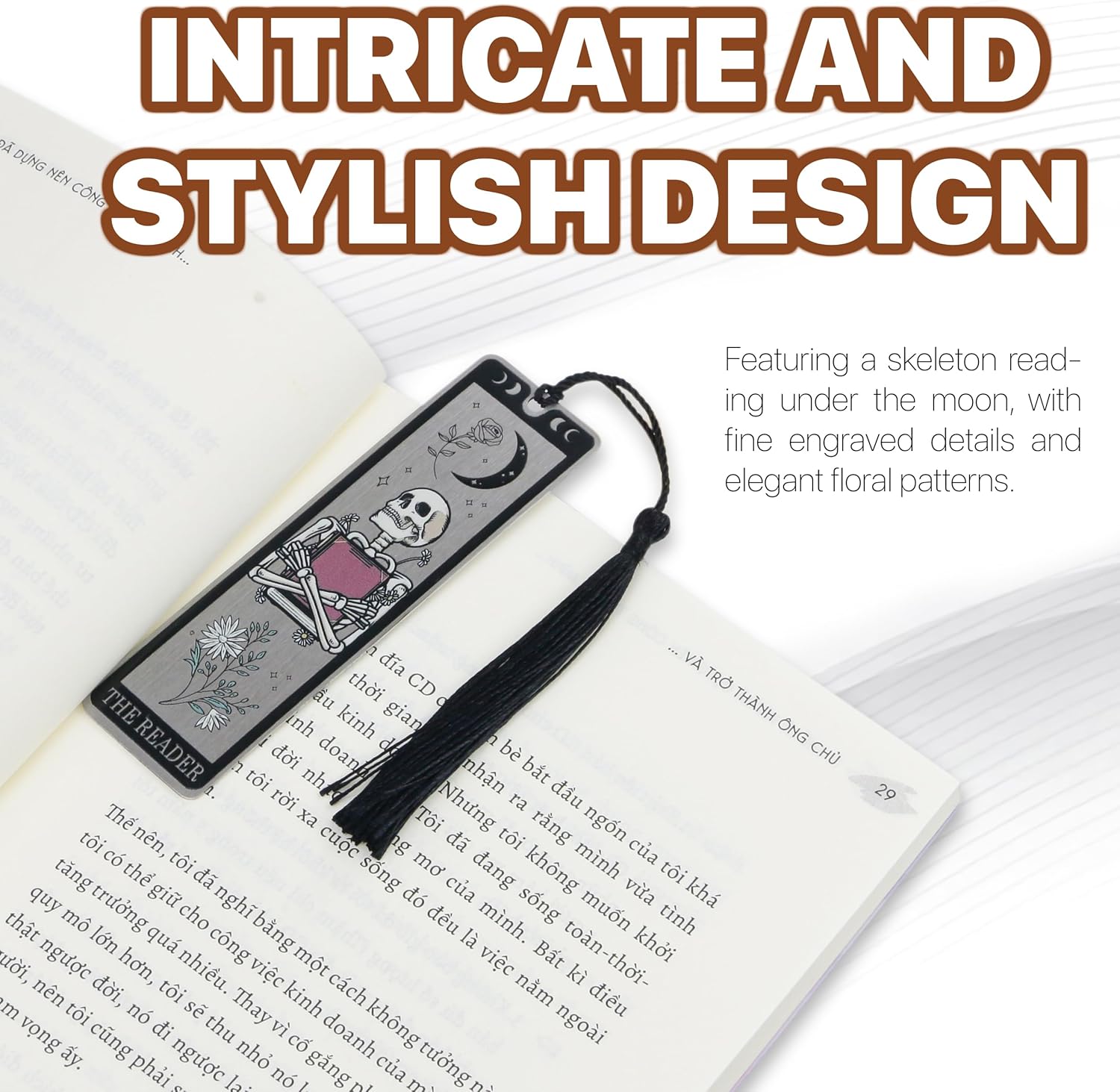 Skeleton Tarot Metal Bookmark with Tassels – Funny Gothic Horror Bookmarks, Unique Skull Tarot Card Bookmark for Book Lovers – Perfect Gift for Women, Men, Teens on Christmas (Black) - Image 4