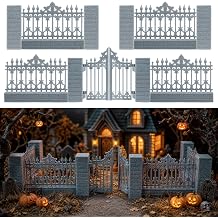 Warmtree 12 Pcs Halloween Village Fence Accessories with Gates and Pillars