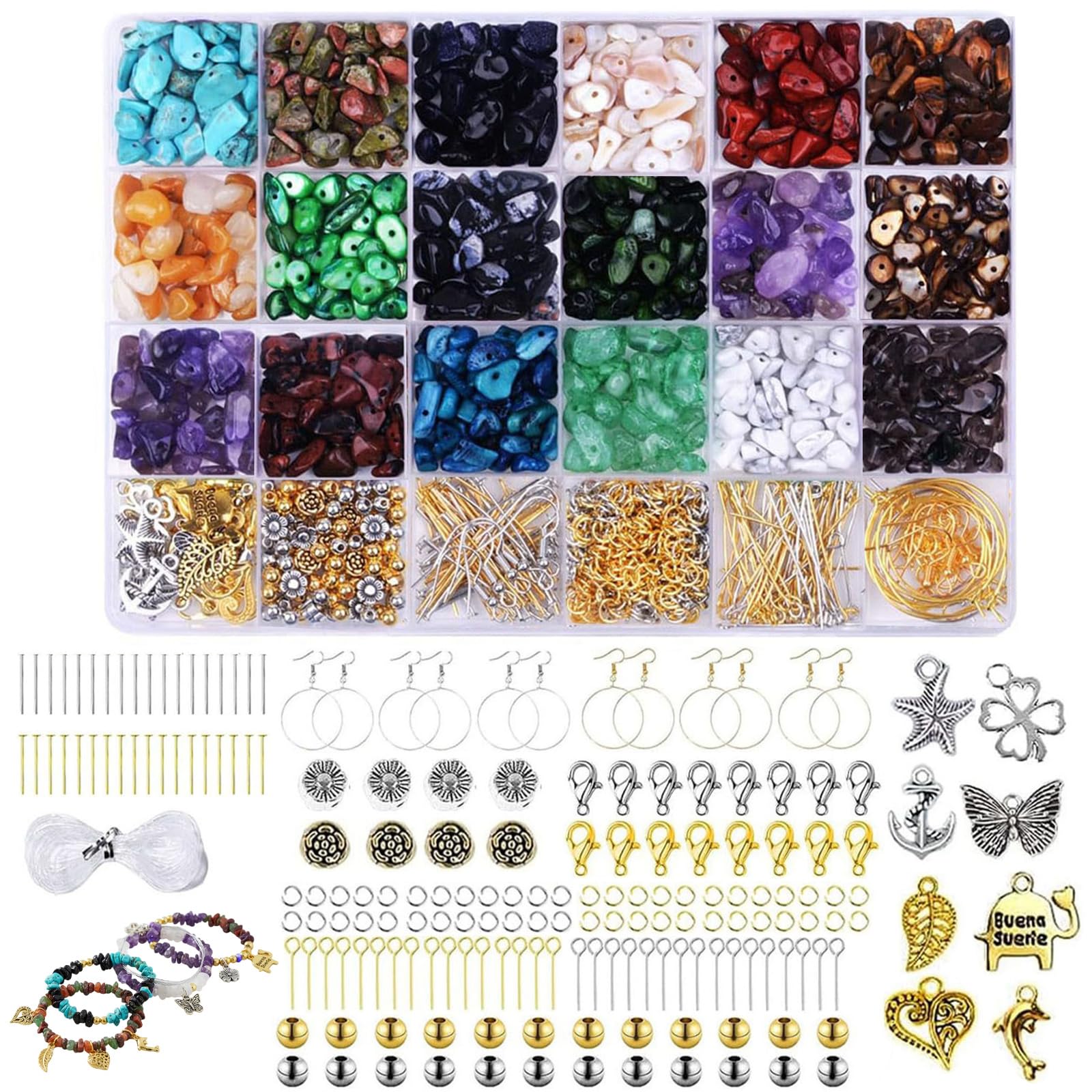 Xkqjlp 1180Pcs Crystal Beads for Jewellery Making Kit Beads for Bracelet Making Gemstone Beads for Adult Bracelet Necklace Earring DIY Jewellery Craft