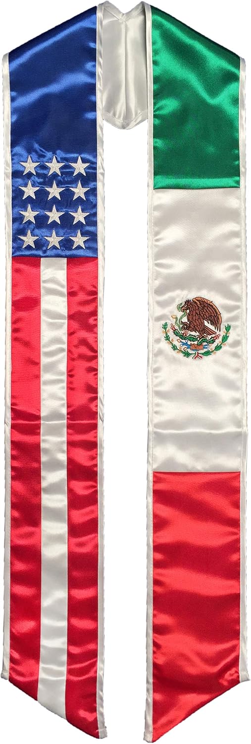 Mexican American Flag Graduation Sash Stole Chicano Heritage - Adult Unisex - Made in USA