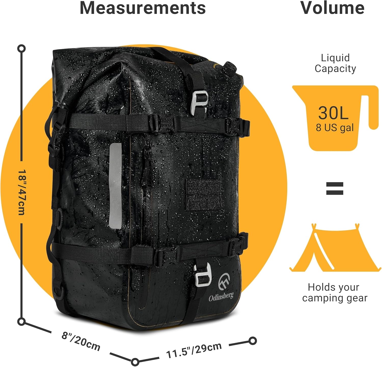 Odinsberg 30L 100% Waterproof Motorcycle Tail Bag Motorcycle Saddlebags Backpack Multifunctional Dry Bag Soft Luggage For Motorbike Saddle Back Seat Rear Rack Sissy Bar Side Panniers Dual Sport Bike