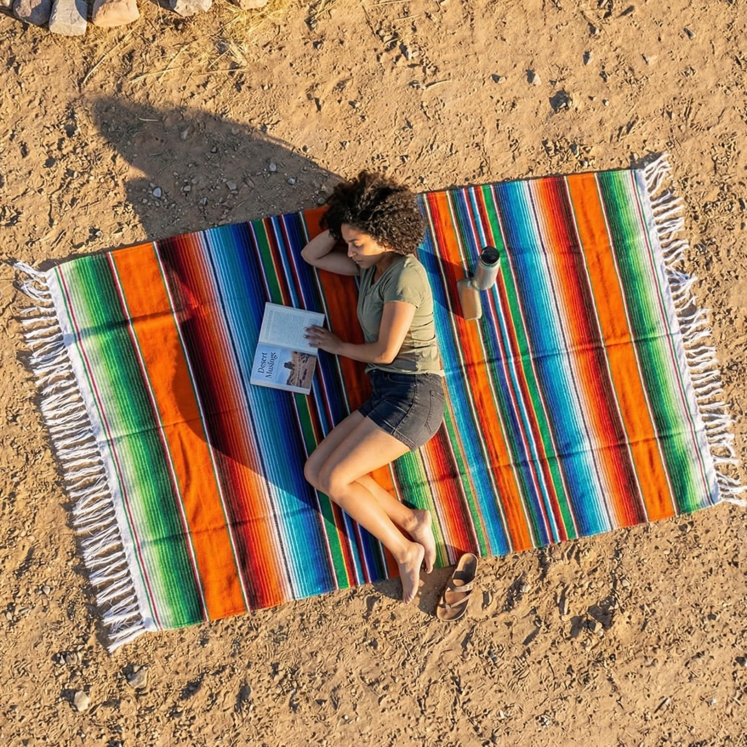 Authentic Mexican Serape Blanket - Multicolor Saltillo