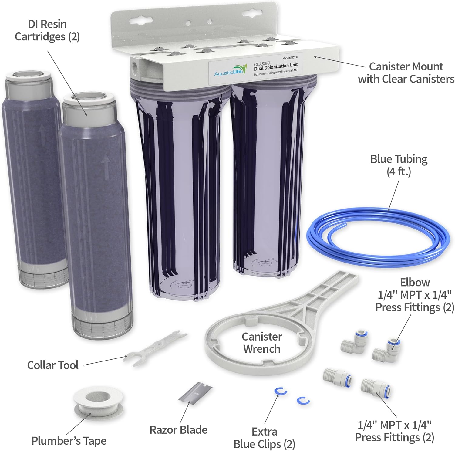 Aquatic Life Color Changing Deionization DI Resin for Hydroponic Reverse Osmosis Water Filter System RO Filtration Unit, Double Canister