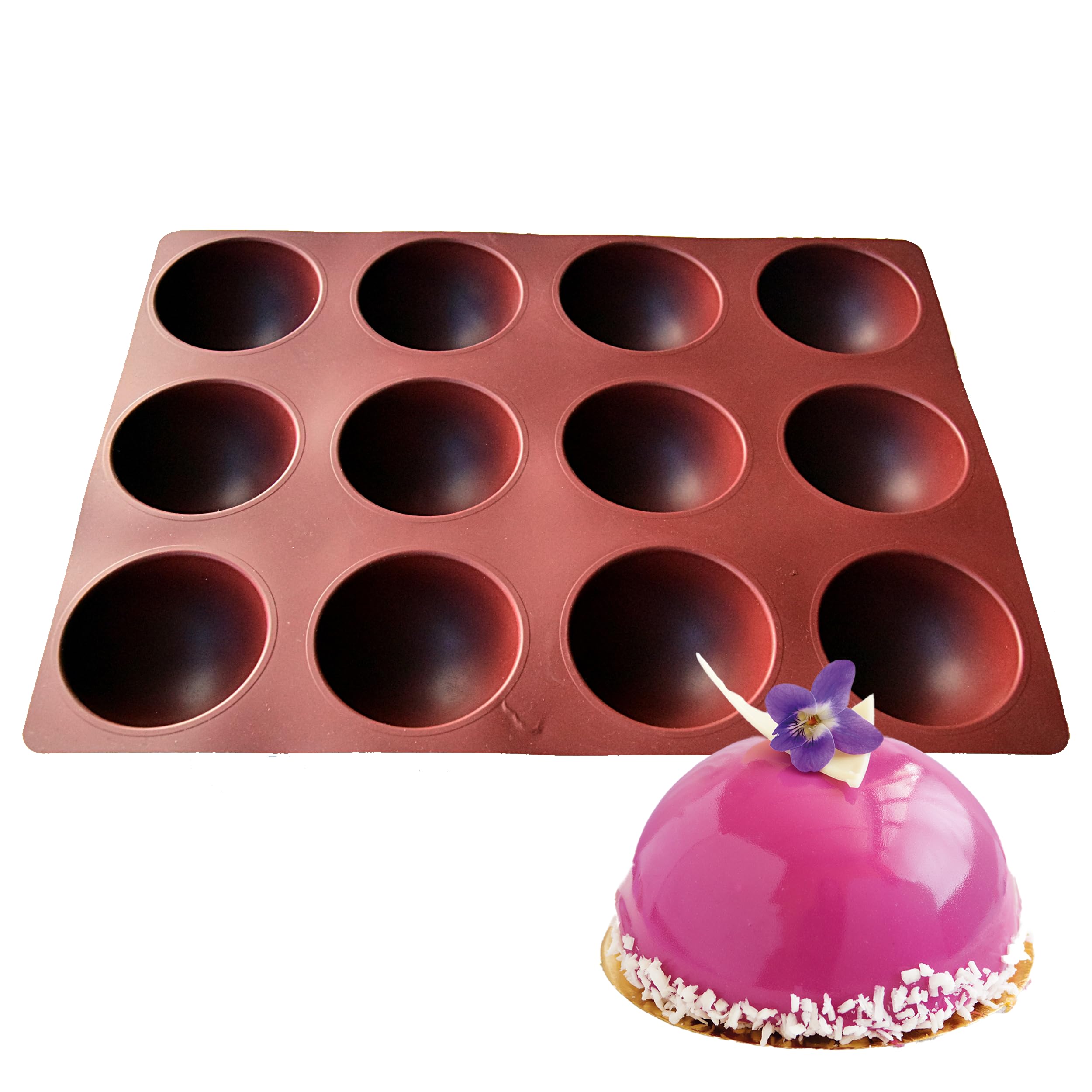 Maé Innovation Moule silicone 40x30cm - 12 dômes ø7,8x3,8cm - Antiadhésif - 100% Premium - Made in France