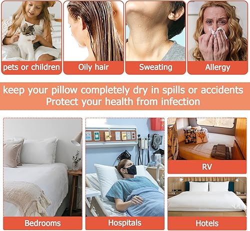 Miniatura 6 de Bedecor Paquete de 2 protectores de almohada estándar con cremallera, fundas de almohada impermeables, a prueba de polvo, con agujeros transpirables