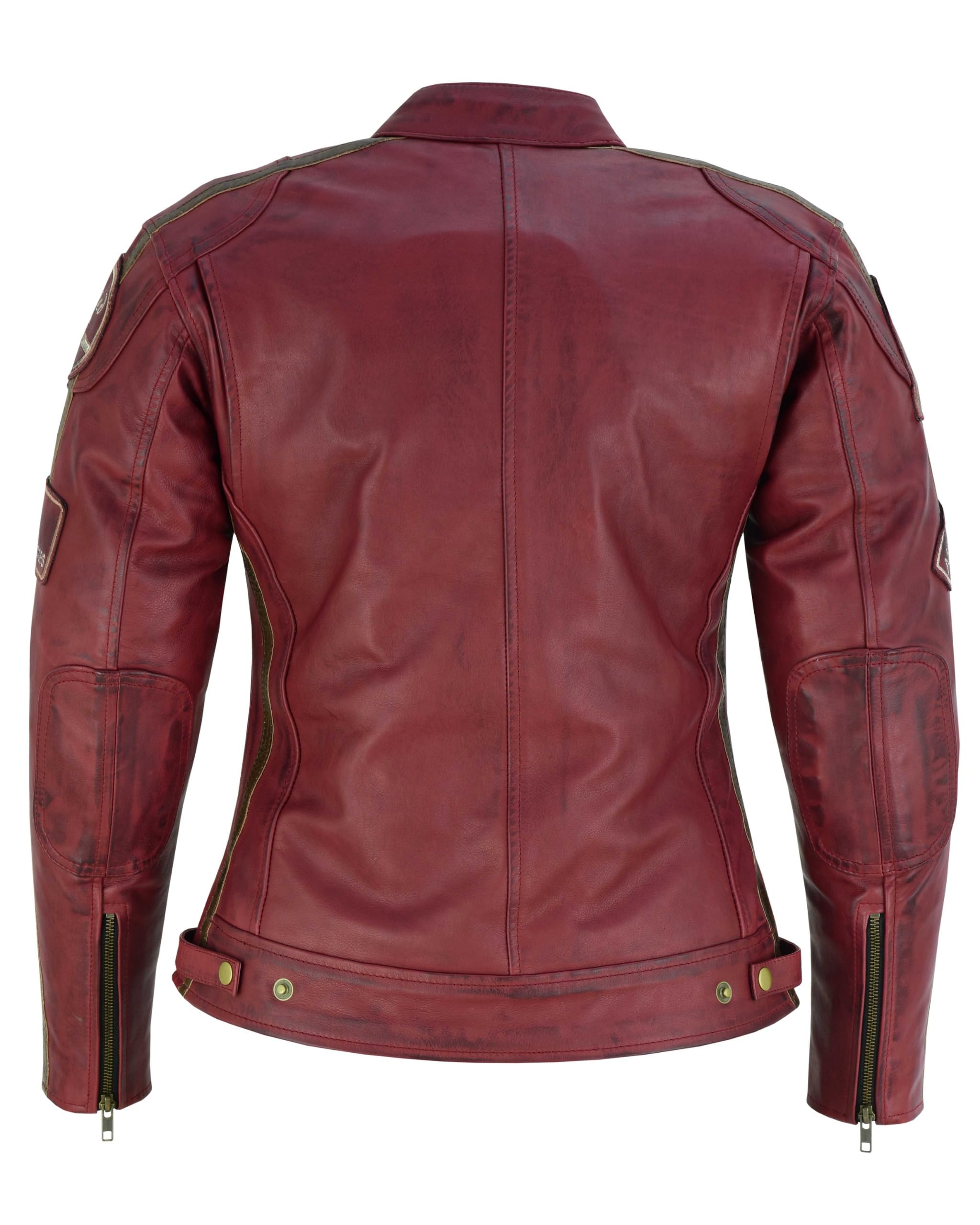 Veste de Moto En Cuir Pour Femme- Blouson Avec Protection Douce Cuir Et Vent Armure Corps été Hiver Tourisme Motard Blinde Rouge