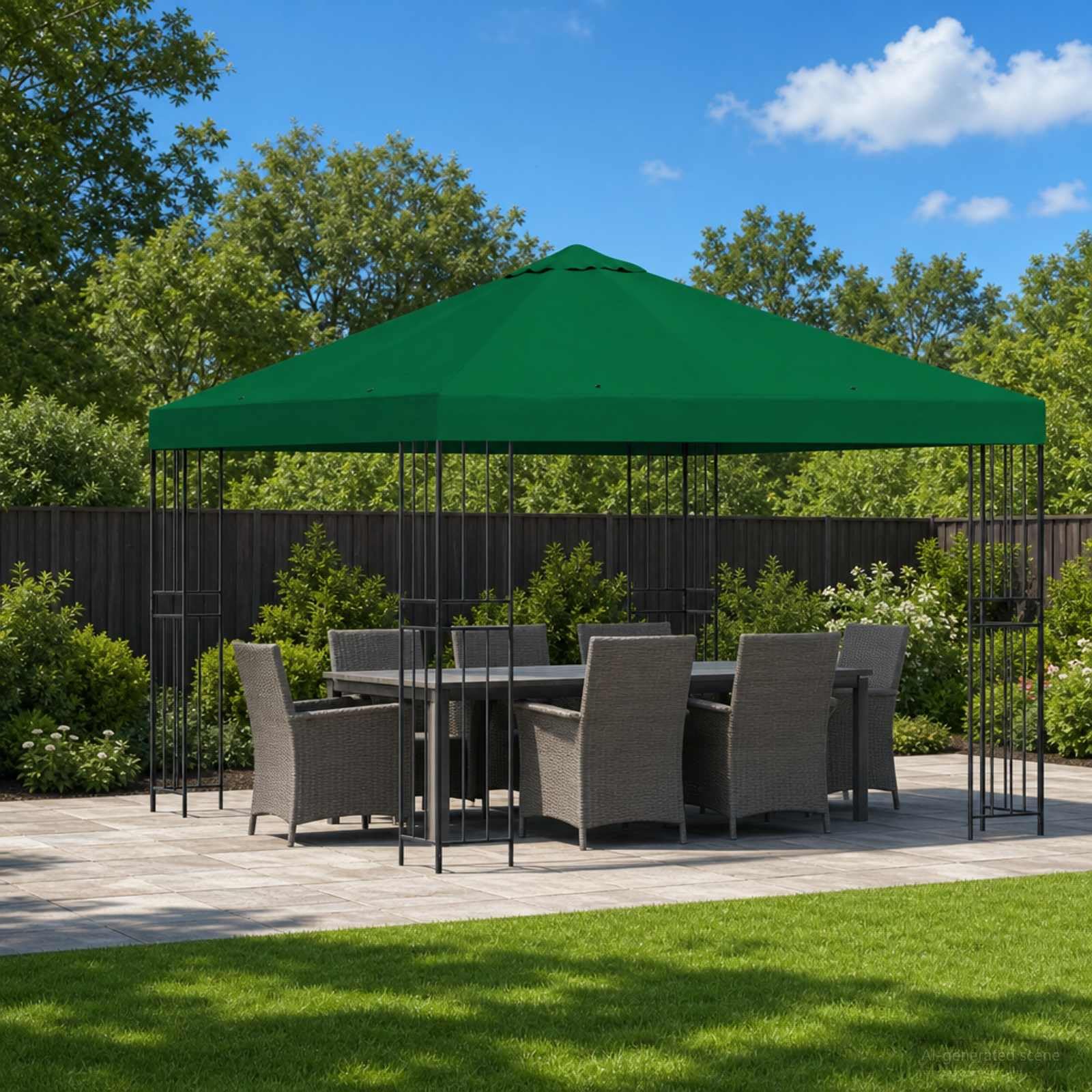 Pavillon 3 x 3 m Vert en Polyester 190 GSM avec Cadre Acier Stable pour Jardin Terrasse Patio Protection Soleil Pluie Vent