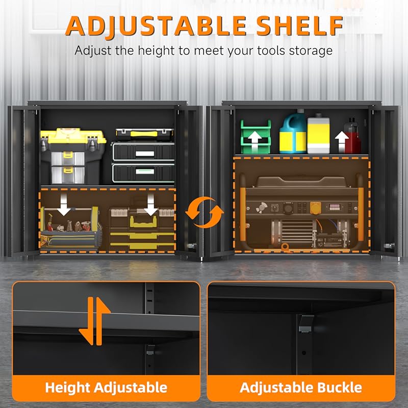 Garage Wall Cabinet, Metal Wall Cabinets with 2 Doors, Wall Cabinet with Lock, 26'' Black Wall Mounted Floating Tool Cabinets for Home Office, Warehouse, Kitchen, Bathroom, Utility Room 26''h-black-2 Door