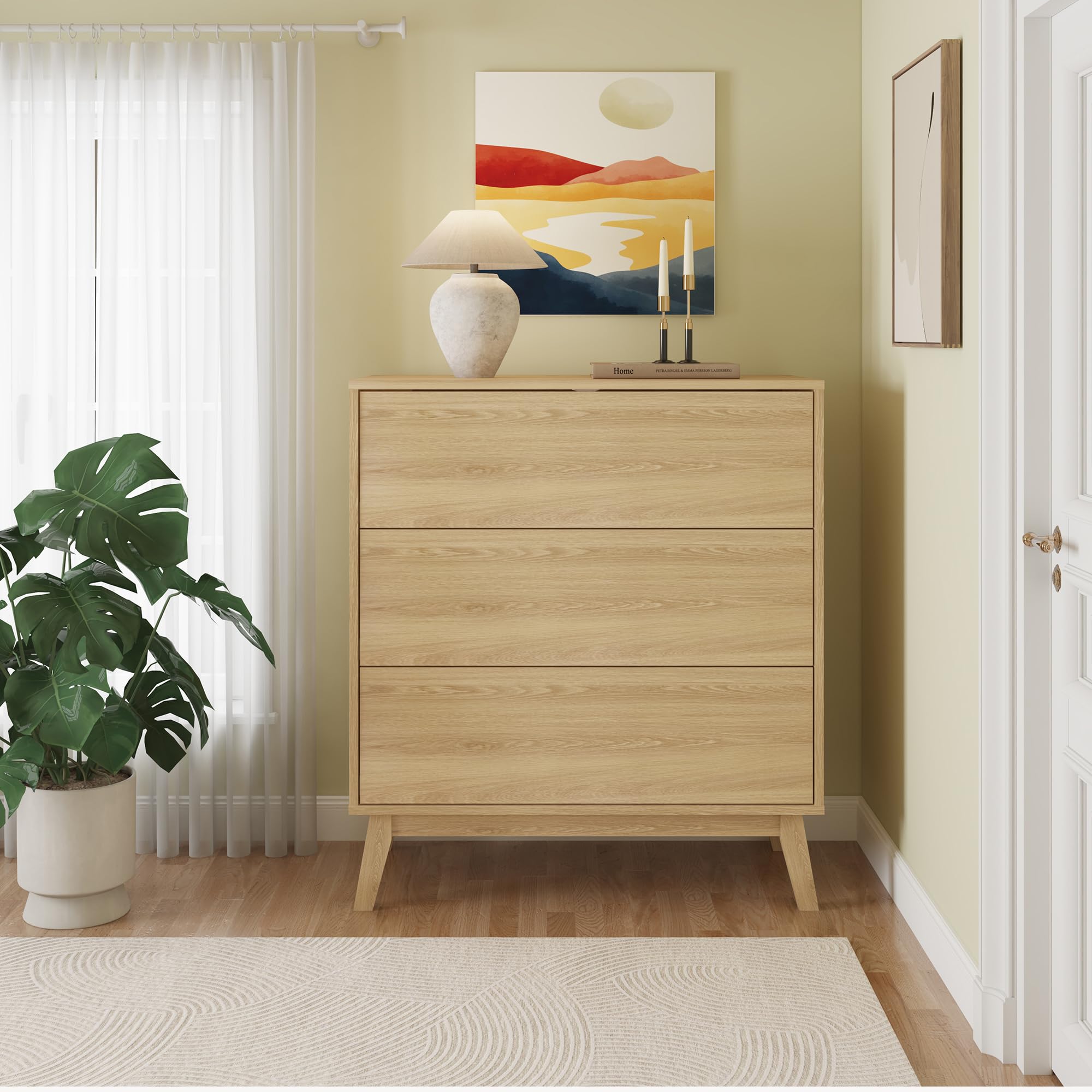 [en.casa] Kommode mit Schubladen Aastmabospoo Schubladenschrank Schlafzimmer Kommodenschrank groß Schrank Sideboard Beistellschrank 90 x 80 x 40 cm Eicheoptik hell