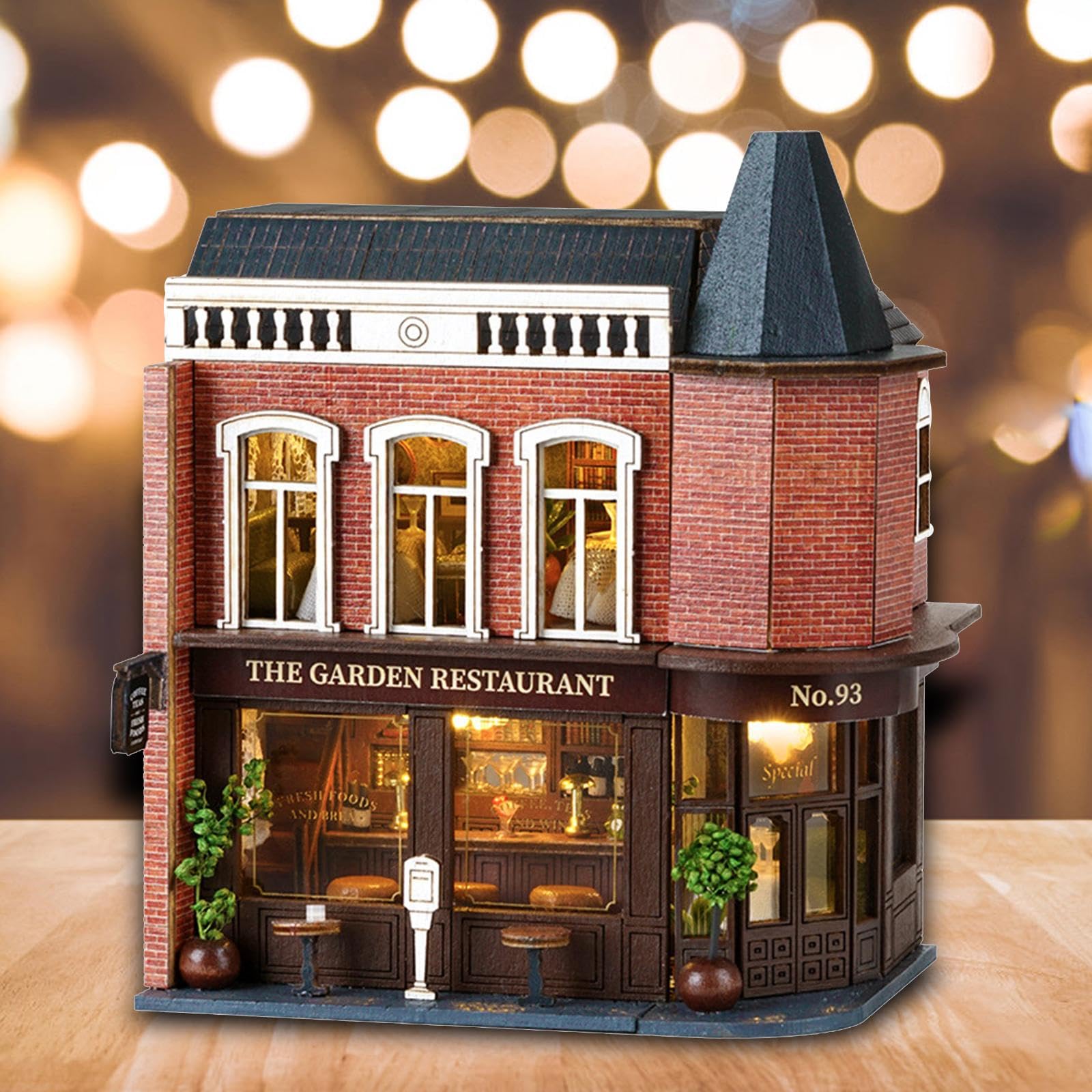 Casa in Miniatura Bambola Legno Kit Fai da Te con Mobilia E Illuminazione Adatto per Regali Collezione Decorazione Interna, Ristorante
