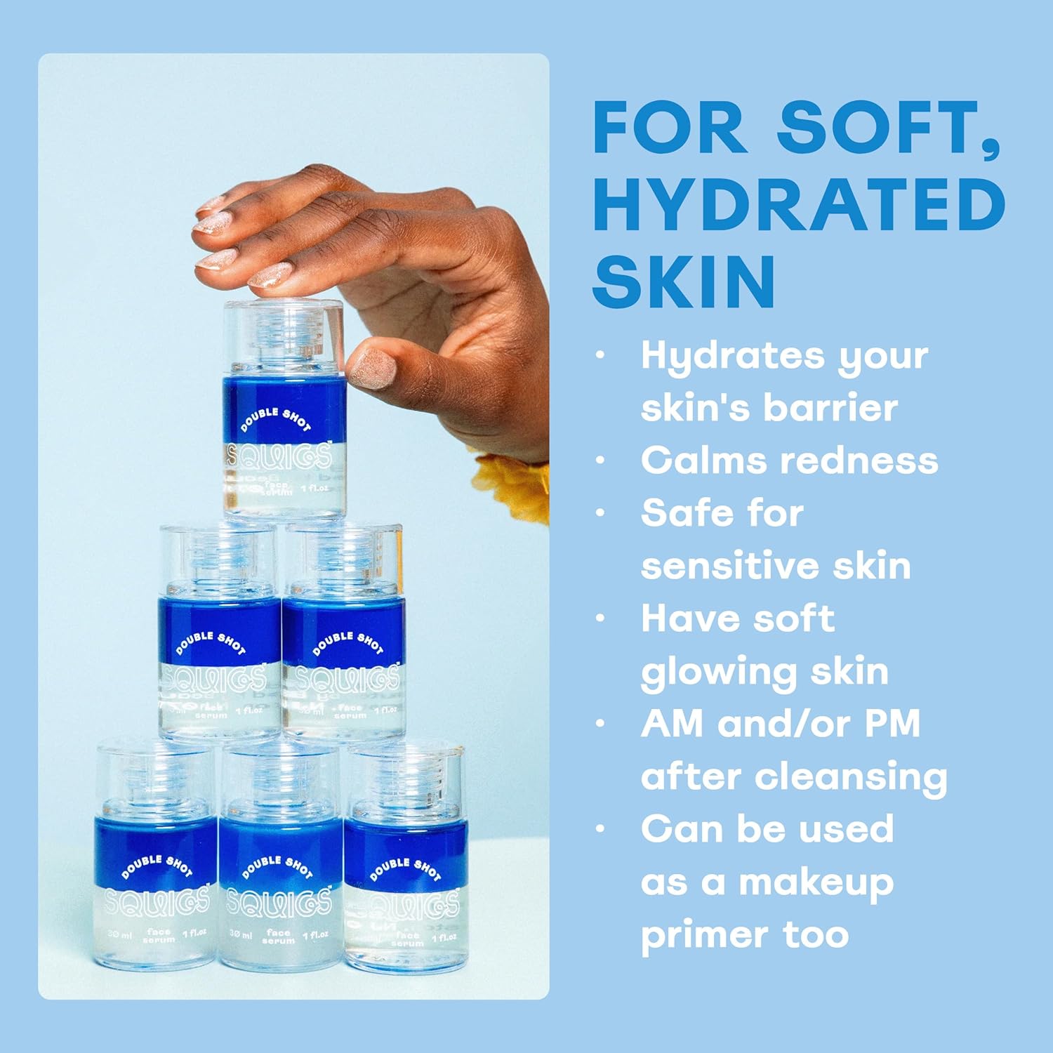 Squigs Bi-Phase Hyaluronic Acid Serum for Face - Ayurvedic Hydrating Face Serum with Niacinamide, Squalane & Turmeric for Moisturized, Glowing Skin - Vegan, Clean Beauty & Paraben Free - 1 FL OZ - Image 6