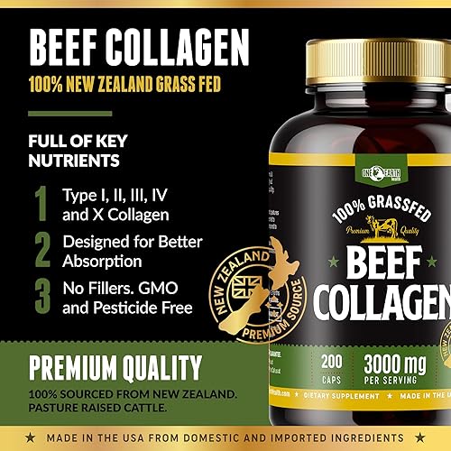 Miniatura 3 de One Earth Health Colágeno de carne de res alimentada con pasto, suplemento de colágeno natural de origen neozelandés (tipos I, II, III, V y X) 3,000
