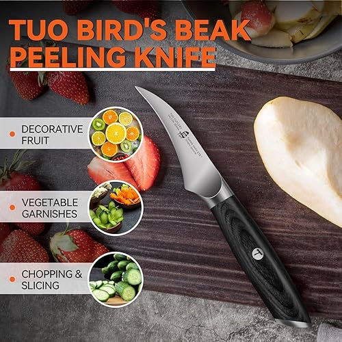 Miniatura 6 de TUO Cuchillo de pelar con pico de pájaro, cuchillo de pelar curvado de 2.75 pulgadas, cuchillos pequeños ultra afilados con mango ergonómico de