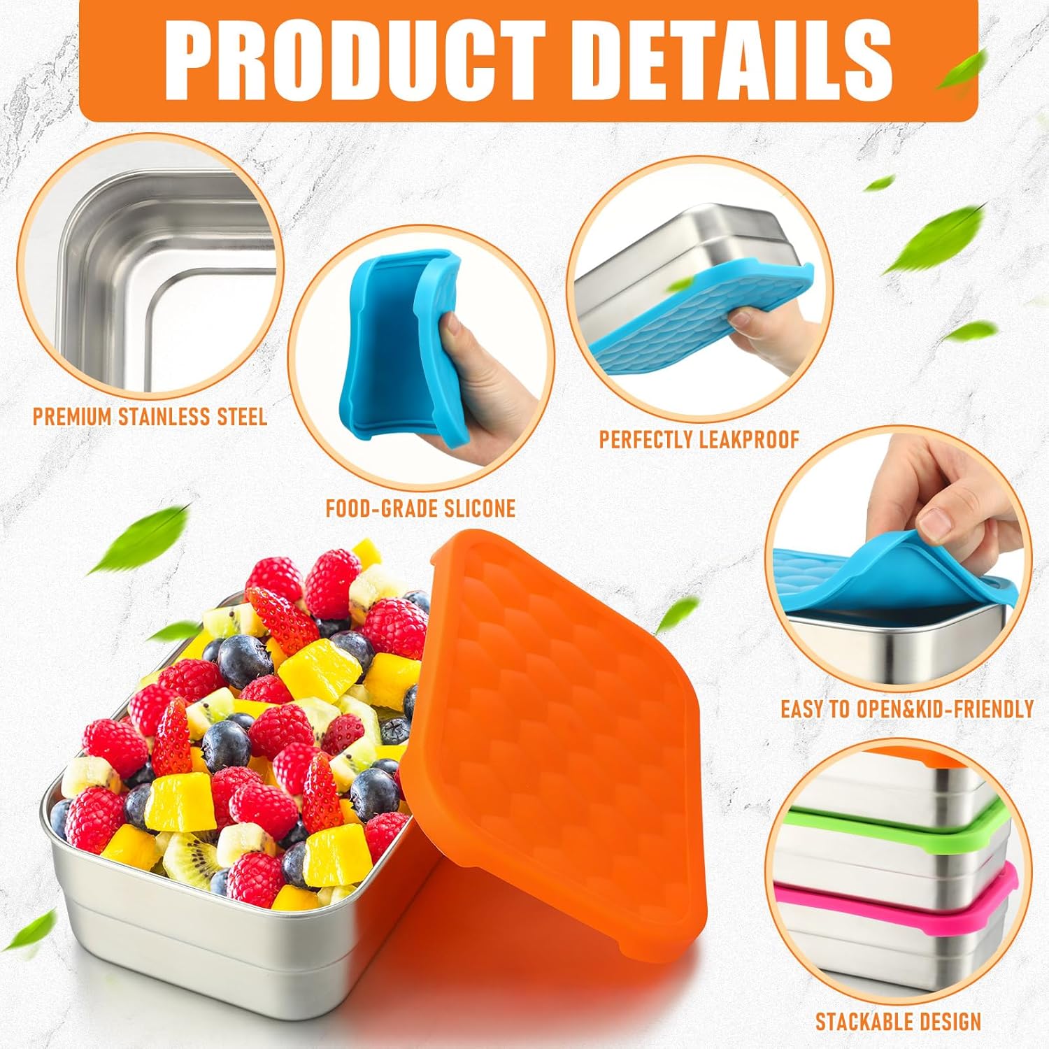 Layhit 6 Pcs Stainless Steel Containers for Kids, 25 oz Lunch Containers with Leak Silicone Lids Reusable Metal Food Snack Box for Child Daycare School Home Storage Supplies(Classic Color)