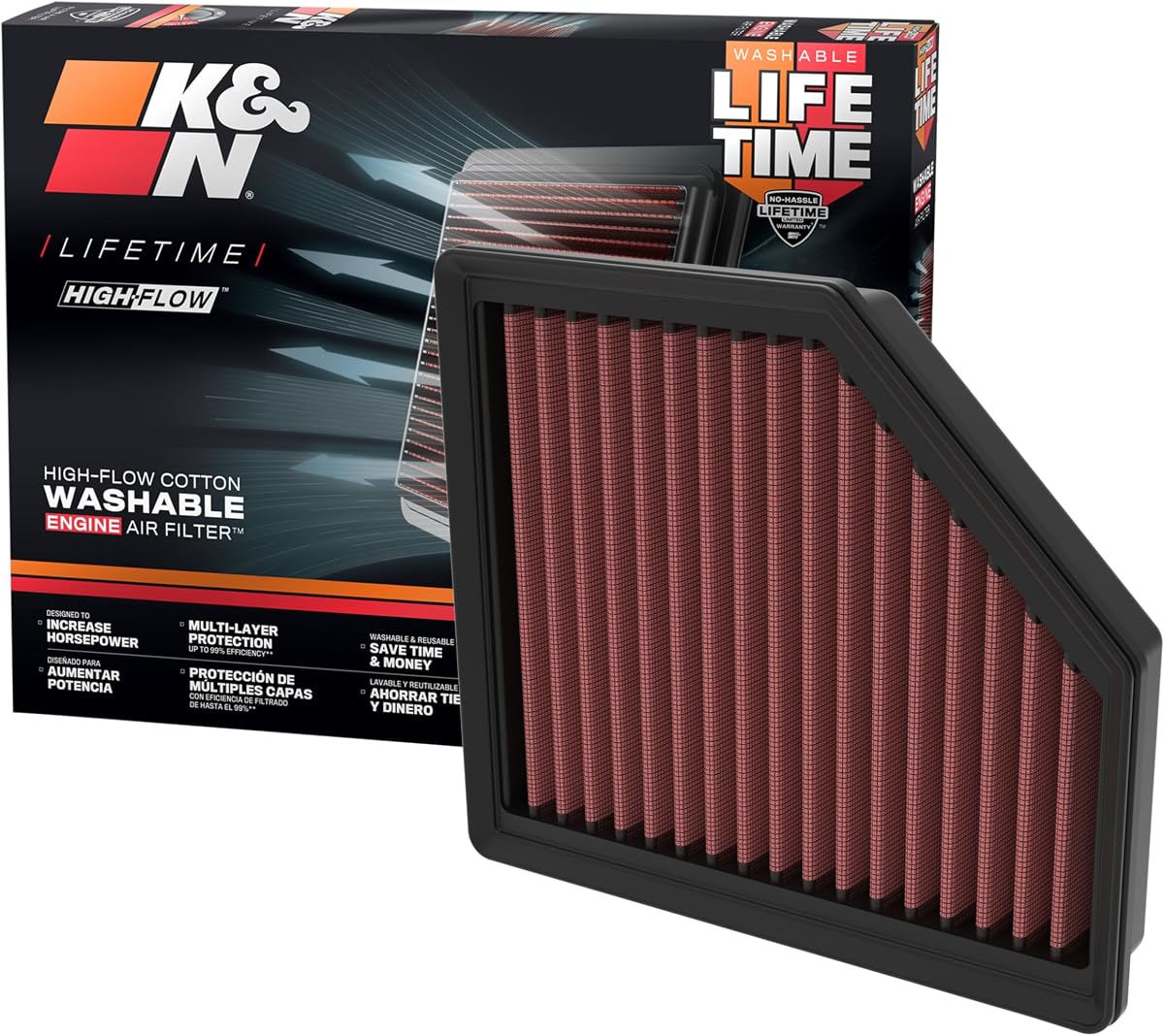 High-Flow Original Lifetime Engine Air Filter: Increase Power: Premium, Washable: Compatible with 2021-2026 Mitsubishi/Nissan/Renault: Outlander, Qashqai, Rogue, X-Trail, Austral, 33-3174