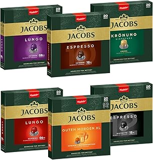 Jacobs Kaffeekapseln Vielfaltsbox, 6 Sorten, 6 x 20 Getränke, Nespresso* kompatible Kaffee Kapseln, 120 Kapseln