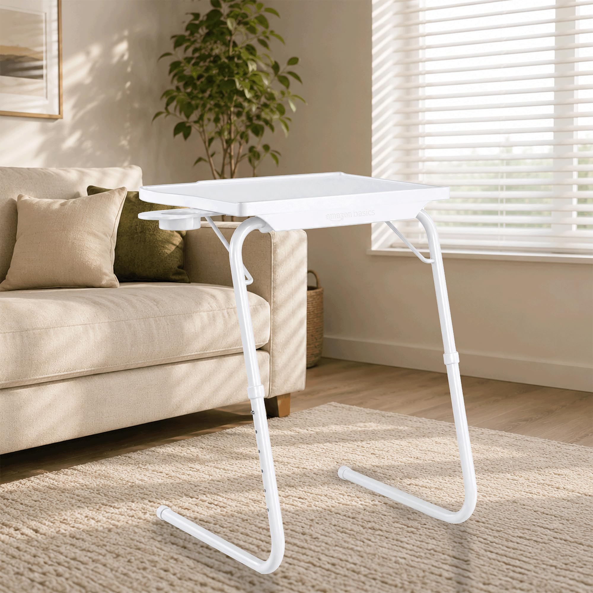 amazon basics Pro Smart | Lounge Mate Smart | Height Adjustable Laptop Table | Adjustable Table Angle | Cupholder | Carbon Steel | Foldable | Dove White | 75 cm - H, 55 cm - L, 40 cm - W-image-10