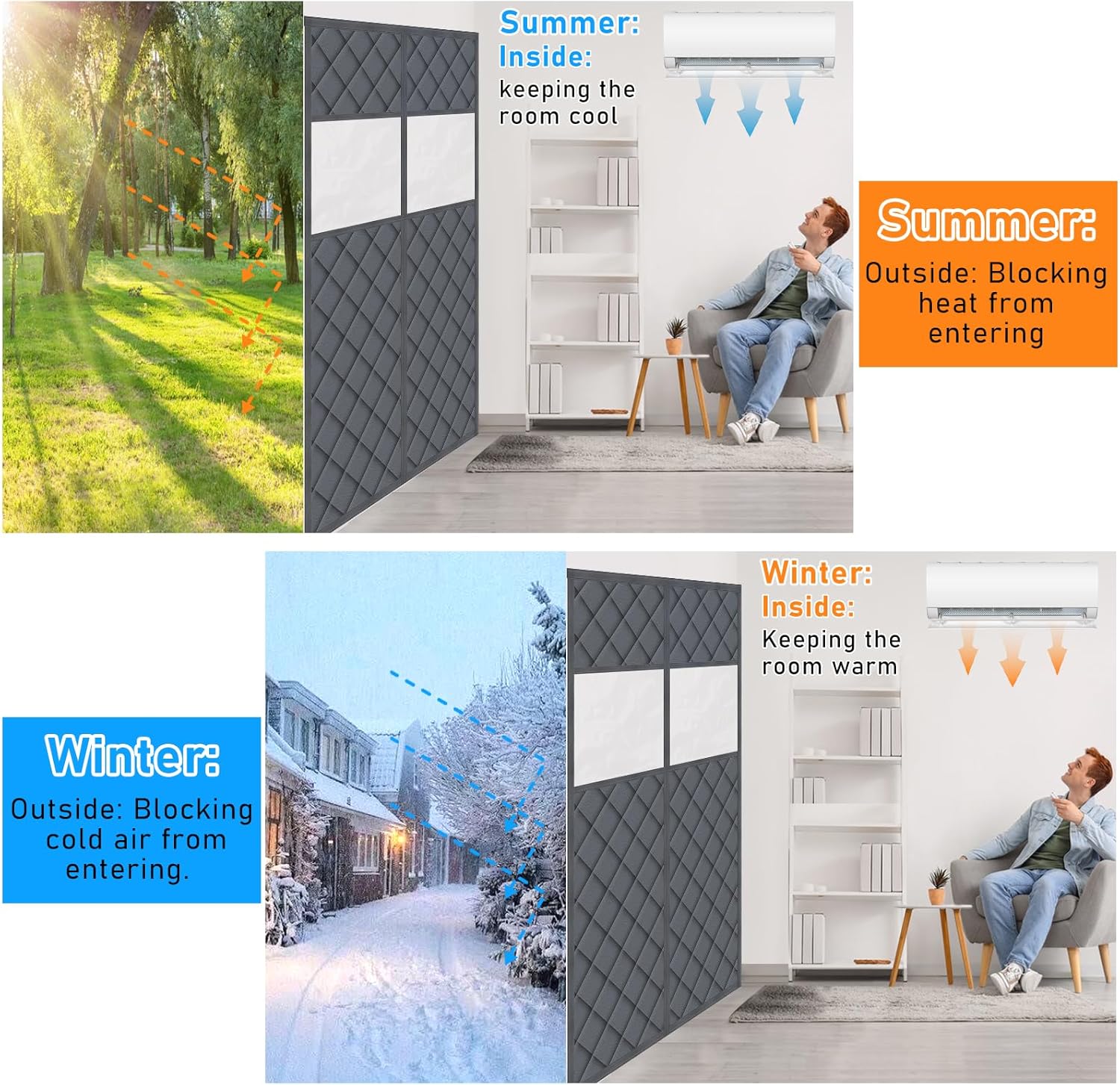 Visible Magnetic Thermal Insulated Door Curtain, Fit 48” x 80” Door Cover Curtain with Window, Magnetic Winter Door Curtain Sound Proof Curtain for Doorway Weatherproof Thermal Door Curtain