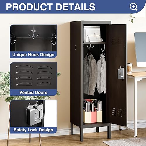 Miniatura 4 de Armario de almacenamiento de metal, armario de metal con cerradura para empleados con puerta, armario de acero de 55 pulgadas de altura para el